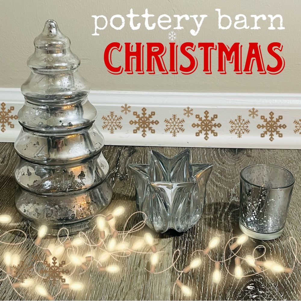 🔥Pottery Barn vintage holiday mercury glass home decor Lenox crystal votive